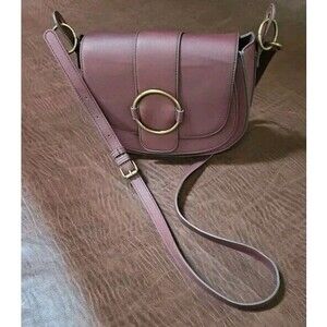 New ANA Elegant Burgundy Mauve Brass HW Vegan Hobo Crossbody Purse 10x9x3 Rare